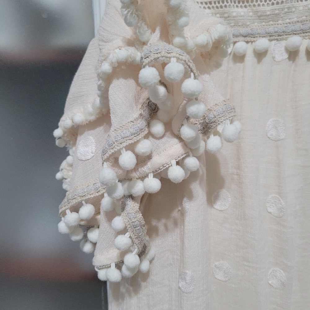 Allison New York Boho Tunic Dress Pom Pom polka dots tassels and Trim - Picture 7 of 15